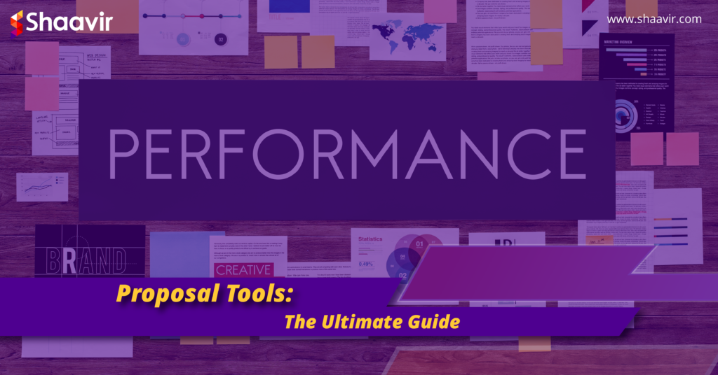 A collage of business performance and proposal tools graphics with the title ‘Proposal Tools: The Ultimate Guide’ displayed prominently.