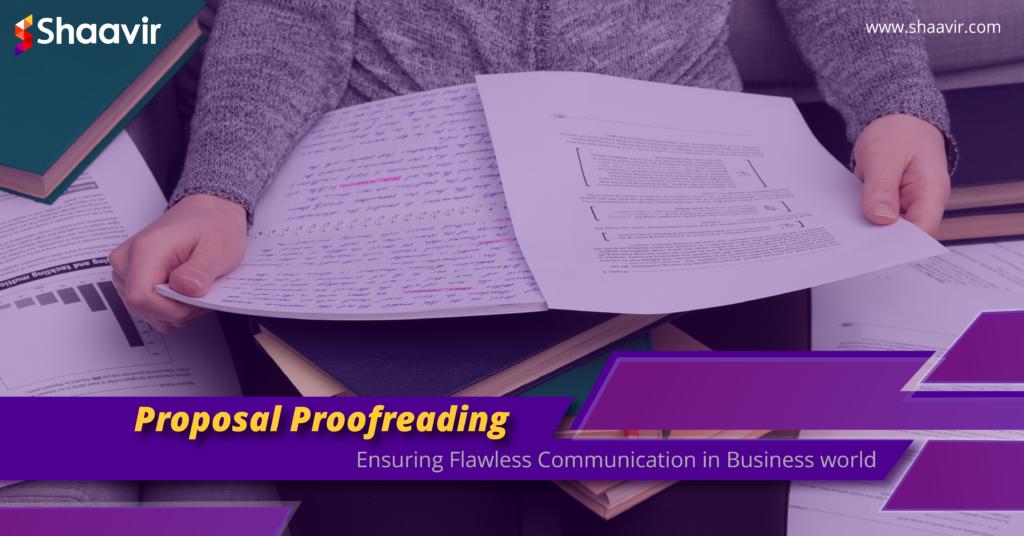 A person proofreading a written proposal surrounded by books and documents