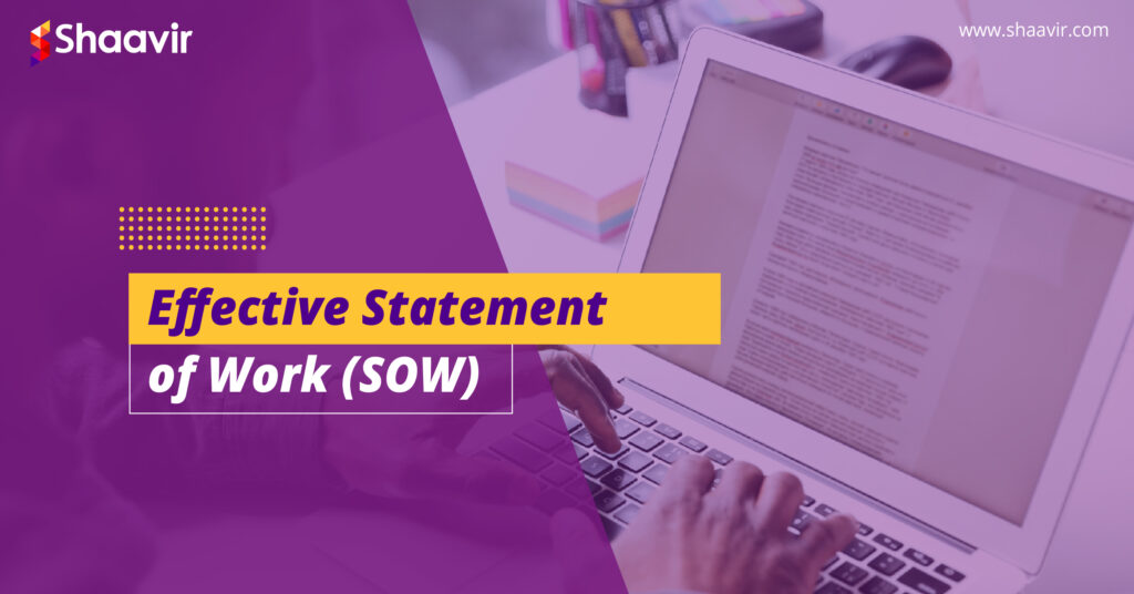 A person typing on a laptop with the text “Effective Statement of Work (SOW)” displayed prominently.